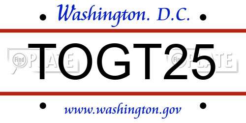 TOGT25 District Of Columbia License Plate