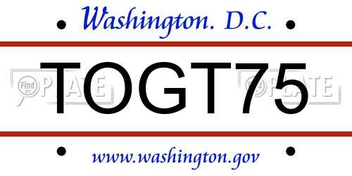 TOGT75 District Of Columbia License Plate