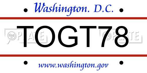 TOGT78 District Of Columbia License Plate