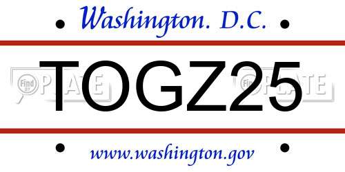 TOGZ25 District Of Columbia License Plate
