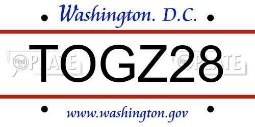 TOGZ28 District Of Columbia License Plate