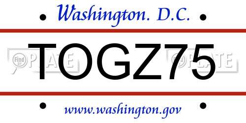 TOGZ75 District Of Columbia License Plate