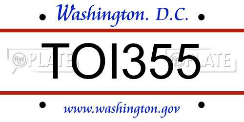 TOI355 District Of Columbia License Plate