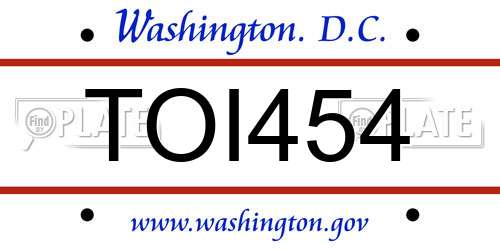 TOI454 District Of Columbia License Plate