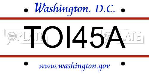 TOI45A District Of Columbia License Plate