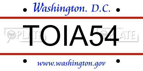 TOIA54 District Of Columbia License Plate