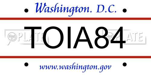 TOIA84 District Of Columbia License Plate