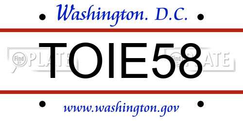 TOIE58 District Of Columbia License Plate