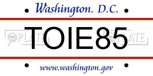 TOIE85 District Of Columbia License Plate