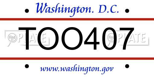 TOO407 District Of Columbia License Plate