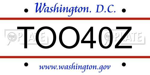 TOO40Z District Of Columbia License Plate