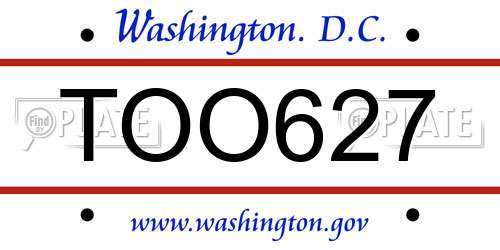 TOO627 District Of Columbia License Plate