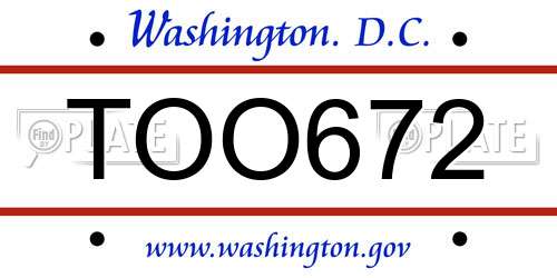 TOO672 District Of Columbia License Plate