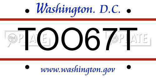 TOO67T District Of Columbia License Plate