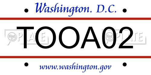 TOOA02 District Of Columbia License Plate