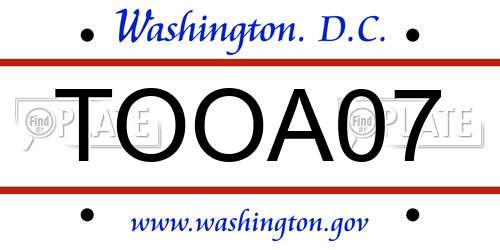 TOOA07 District Of Columbia License Plate