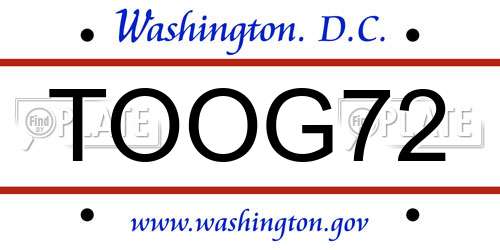 TOOG72 District Of Columbia License Plate
