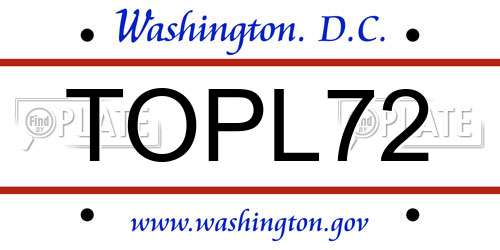 TOPL72 District Of Columbia License Plate
