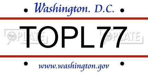 TOPL77 District Of Columbia License Plate
