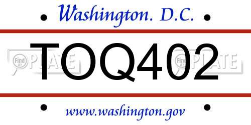TOQ402 District Of Columbia License Plate