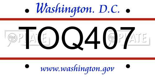 TOQ407 District Of Columbia License Plate