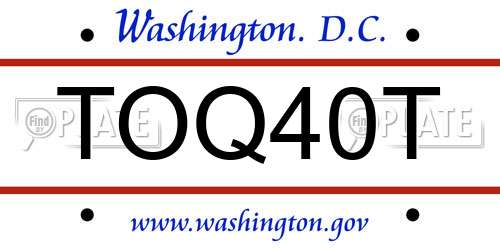 TOQ40T District Of Columbia License Plate