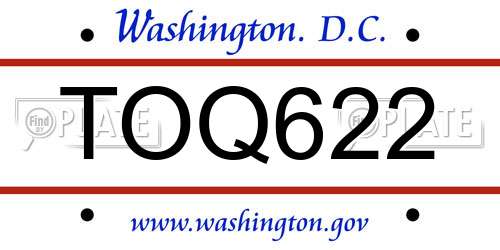 TOQ622 District Of Columbia License Plate