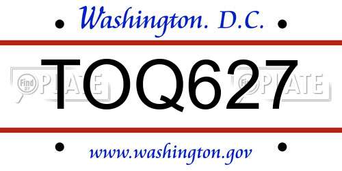 TOQ627 District Of Columbia License Plate