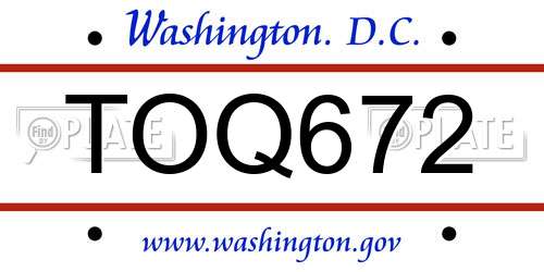 TOQ672 District Of Columbia License Plate
