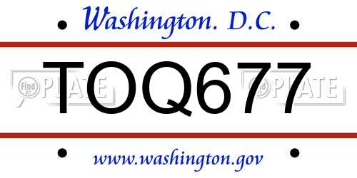 TOQ677 District Of Columbia License Plate
