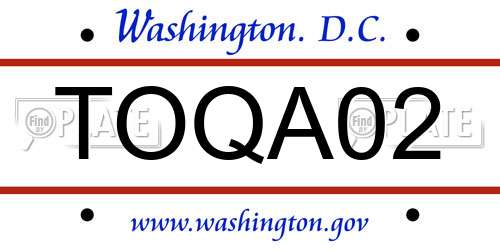 TOQA02 District Of Columbia License Plate