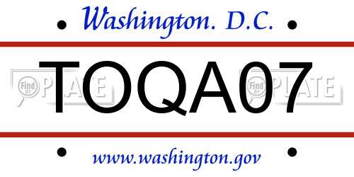 TOQA07 District Of Columbia License Plate