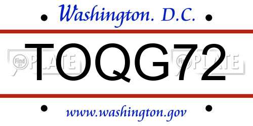 TOQG72 District Of Columbia License Plate