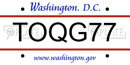 TOQG77 District Of Columbia License Plate