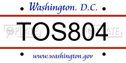 TOS804 District Of Columbia License Plate