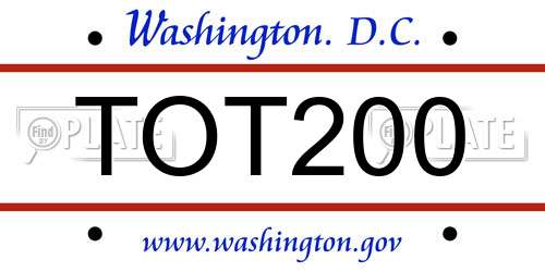TOT200 District Of Columbia License Plate