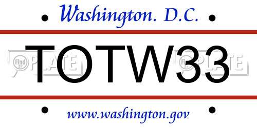 TOTW33 District Of Columbia License Plate