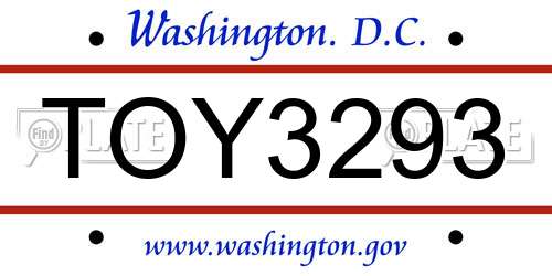 TOY3293 District Of Columbia License Plate