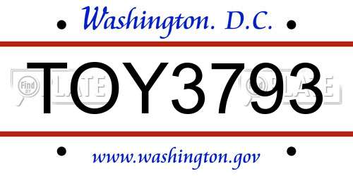TOY3793 District Of Columbia License Plate