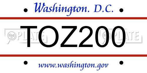 TOZ200 District Of Columbia License Plate