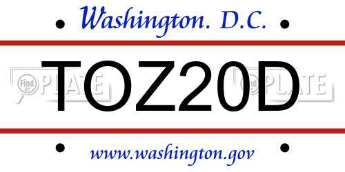 TOZ20D District Of Columbia License Plate