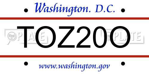 TOZ20O District Of Columbia License Plate