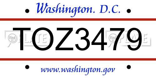 TOZ3479 District Of Columbia License Plate