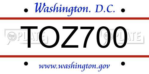 TOZ700 District Of Columbia License Plate