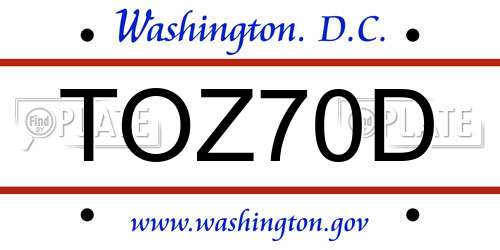 TOZ70D District Of Columbia License Plate