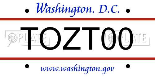 TOZT00 District Of Columbia License Plate