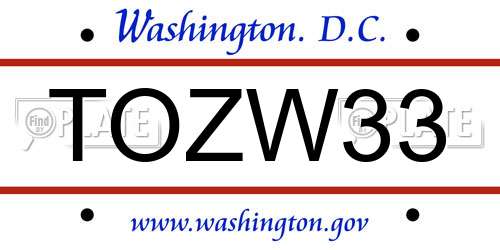 TOZW33 District Of Columbia License Plate