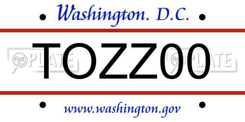 TOZZ00 District Of Columbia License Plate
