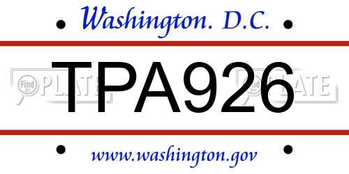TPA926 District Of Columbia License Plate