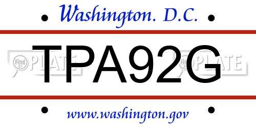 TPA92G District Of Columbia License Plate